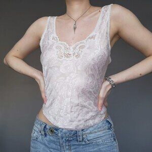 Vintage 90s light pink and white coquette princess lace lingerie top